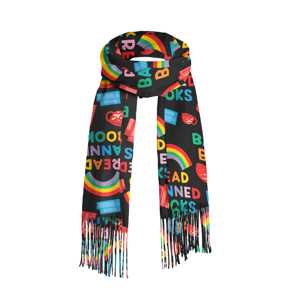 Pagewings Read Banned Books Long Fringe Scarf