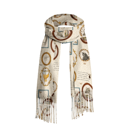 Pagewings Cat Reading  Long Fringe Scarf 