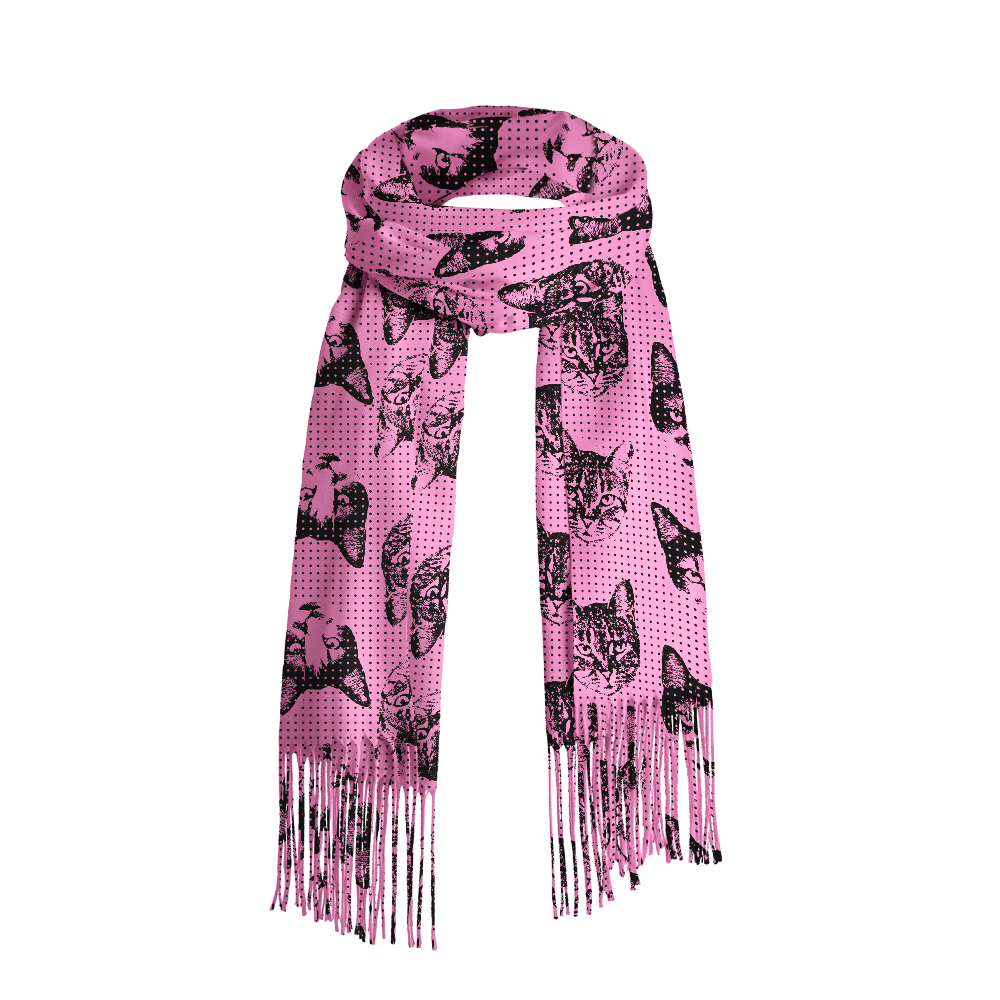 Pagewings Cat Reading Long Fringe Scarf