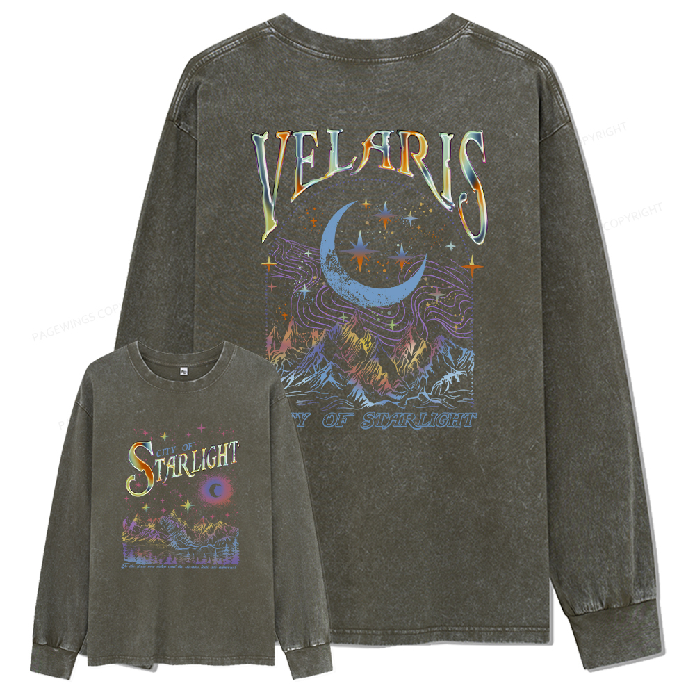 pagewings Velaris City Of Starlight ACOTAR Two-Sided Unisex Washed Long Sleeve T-shirt
