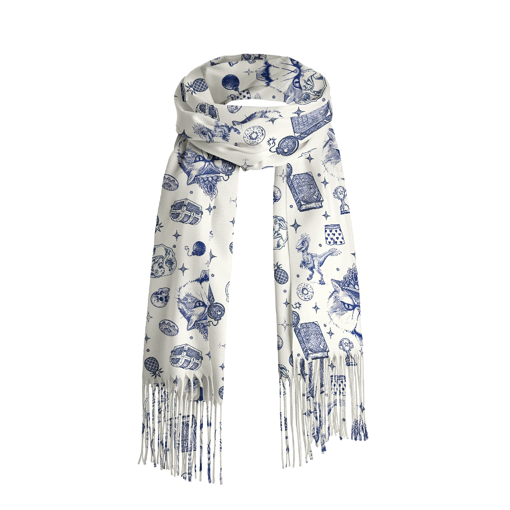 Pagewings Sci-fi Cat Long Fringe Scarf