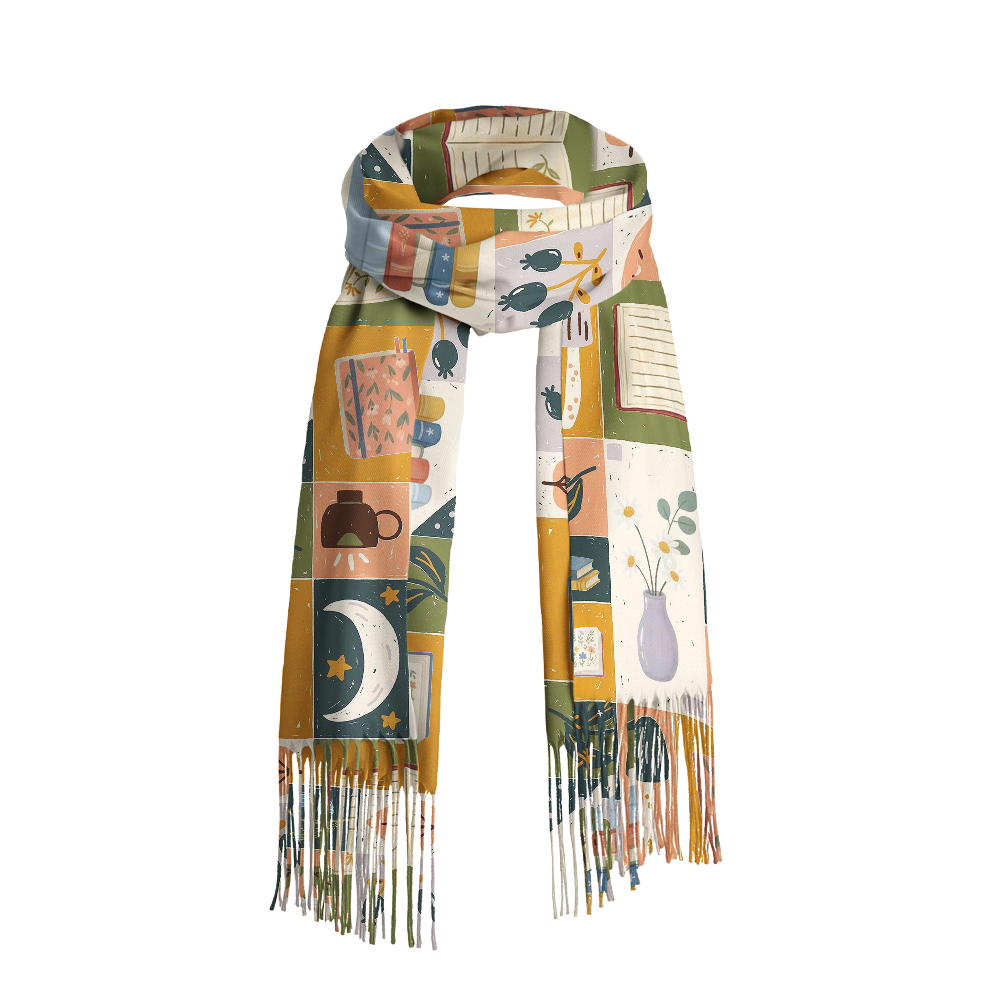 Pagewings Bookish Long Fringe Scarf