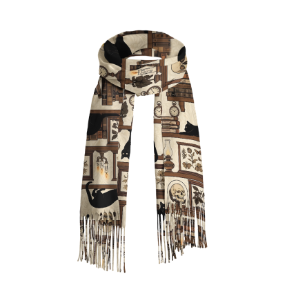 Pagewings Cat Reading Long Fringe Scarf