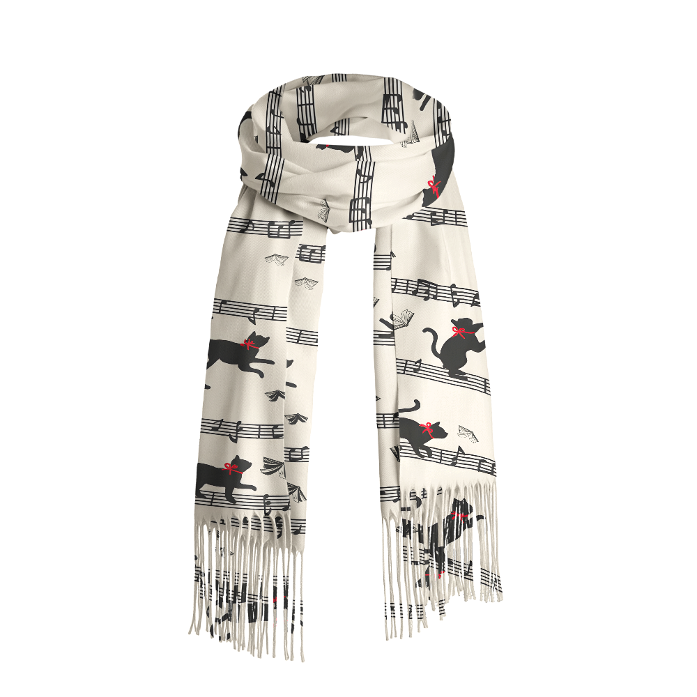 Pagewings Cat Reading Long Fringe Scarf