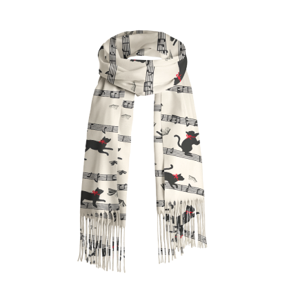 Pagewings Cat Reading Long Fringe Scarf