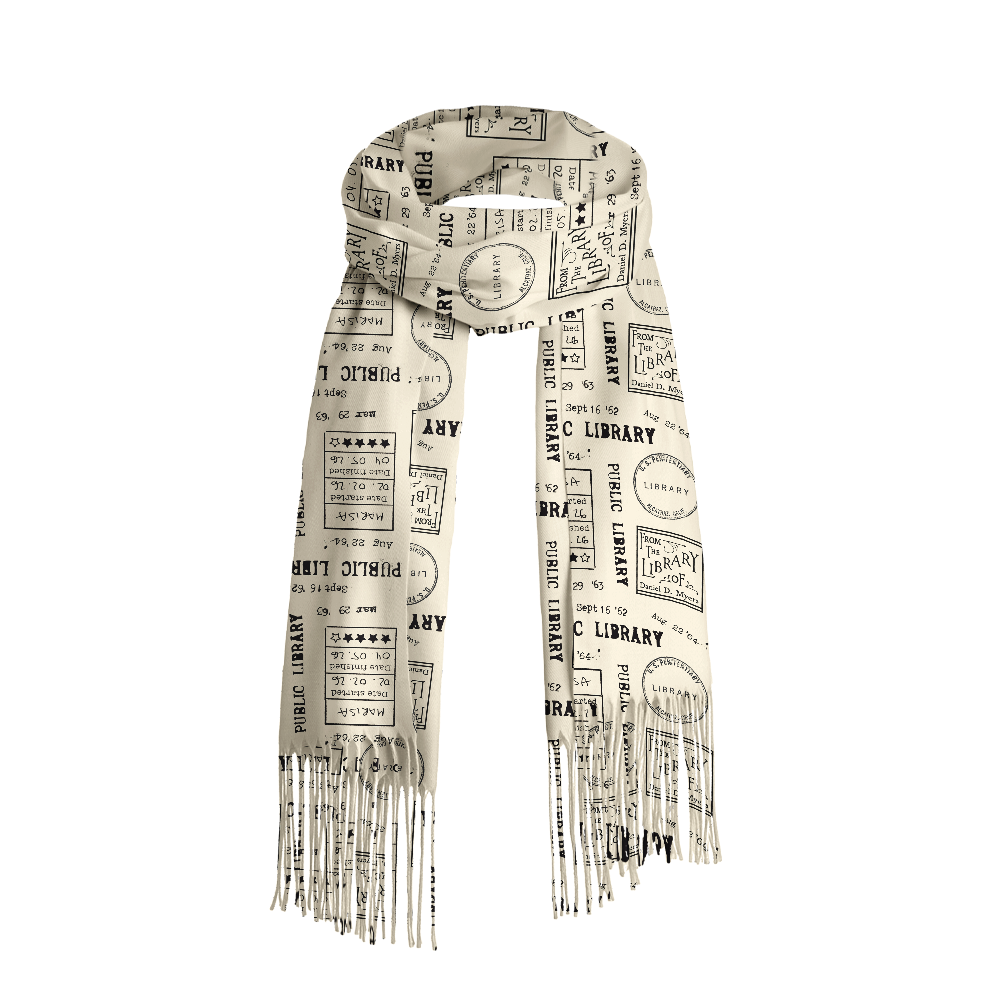 Pagewings Library Stamp Long Fringe Scarf