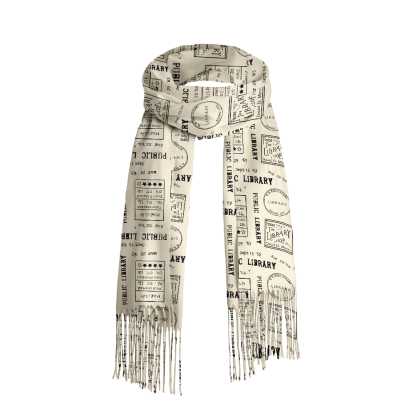Pagewings Library Stamp Long Fringe Scarf
