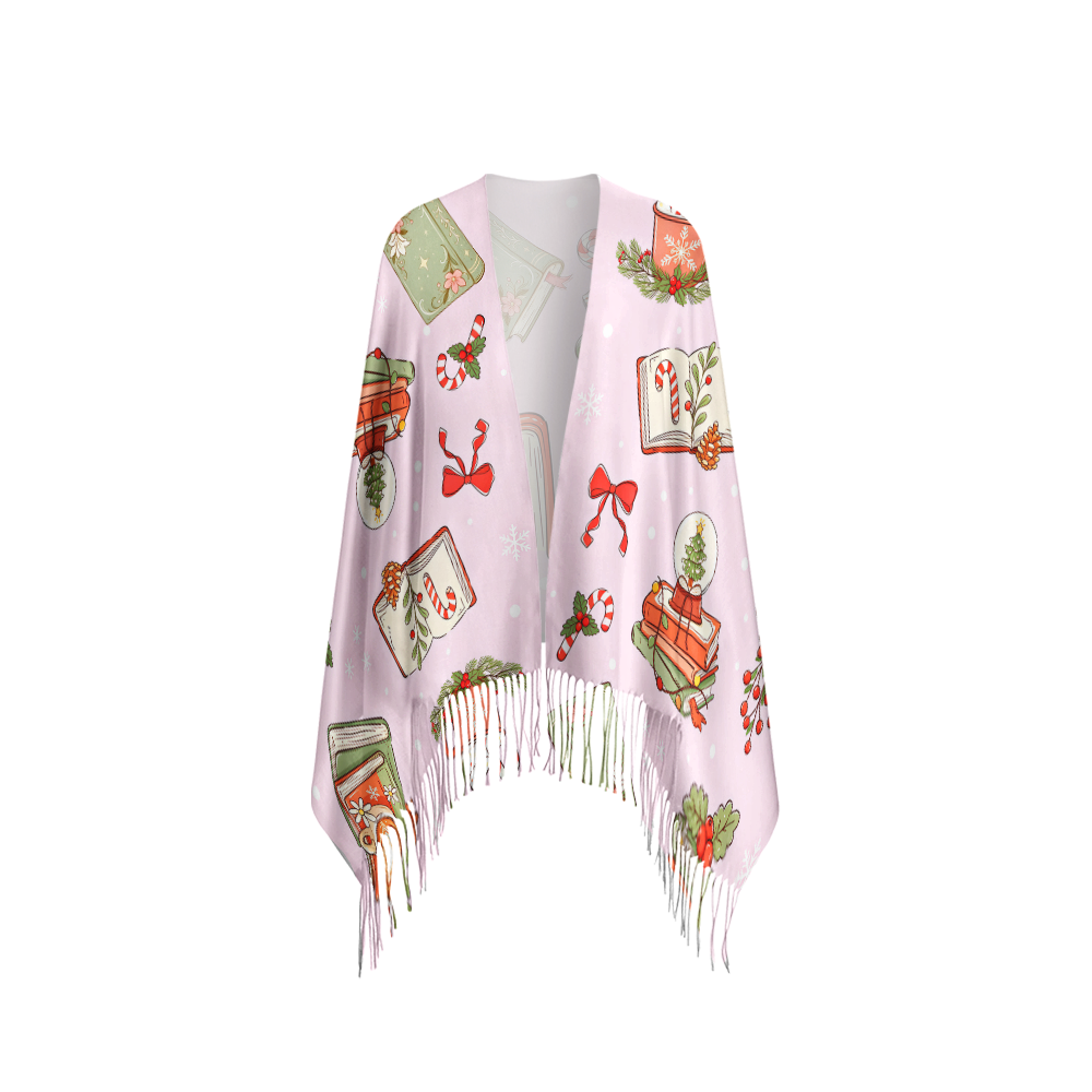 Pagewings Christmas Book Store Long Fringe Scarf 