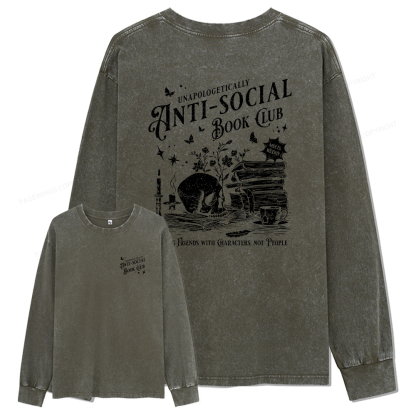 pagewings Anti-social Book Club Comfort Color Unisex Washed Long Sleeve T-shirt