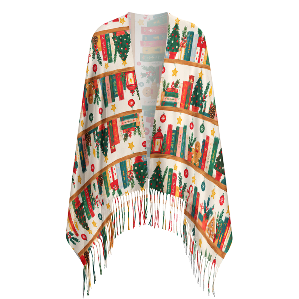 Pagewings Christmas Bookish Long Fringe Scarf 