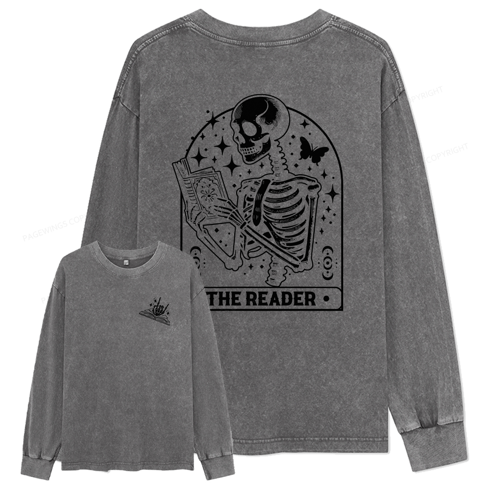 pagewings The Reader Tarot Card Shirt Unisex Washed Long Sleeve T-shirt