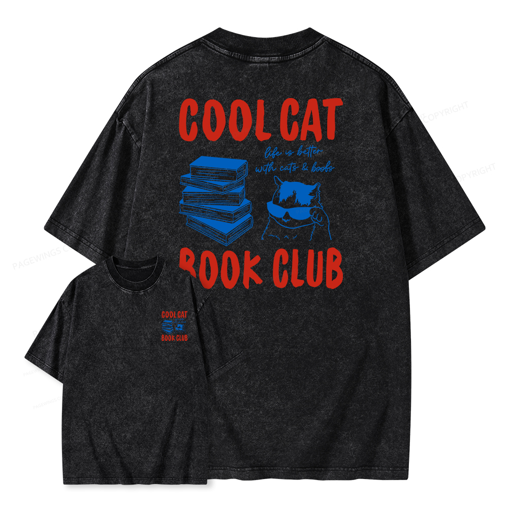 Pagewings Cool Cat Book Club Unisex Washed T-shirt