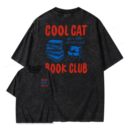 Pagewings Cool Cat Book Club Unisex Washed T-shirt