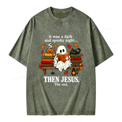 Pagewings It Was A Dark And Spooky Night Unisex Washed T-shirt