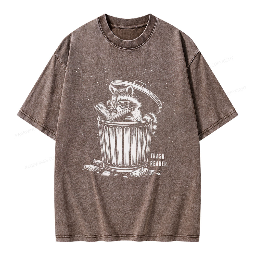 Pagewings Trash Reader Raccoon - Book Quote Unisex Washed T-shirt
