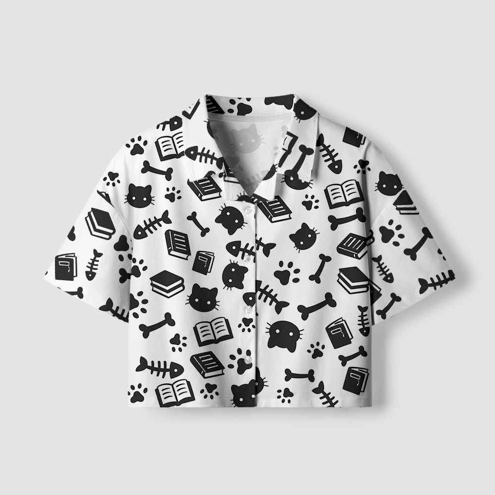 Pagewings Just A Bookish Cat Women's Camp Shirt