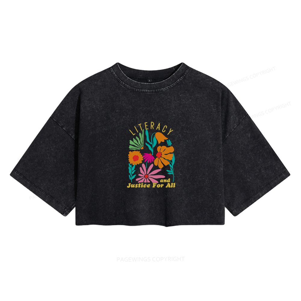 Pagewings Literacy And Justice Women's Washed Cropped T-shirt