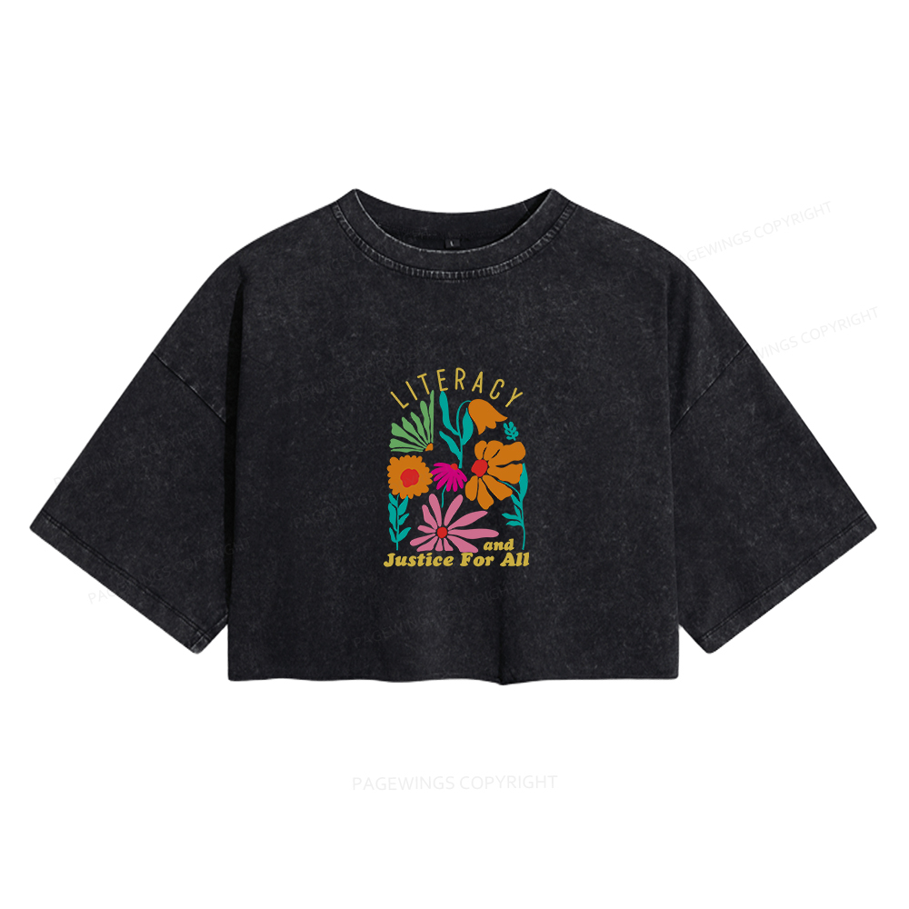 Pagewings Literacy And Justice Women's Washed Cropped T-shirt