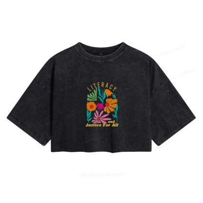 Pagewings Literacy And Justice Women's Washed Cropped T-shirt