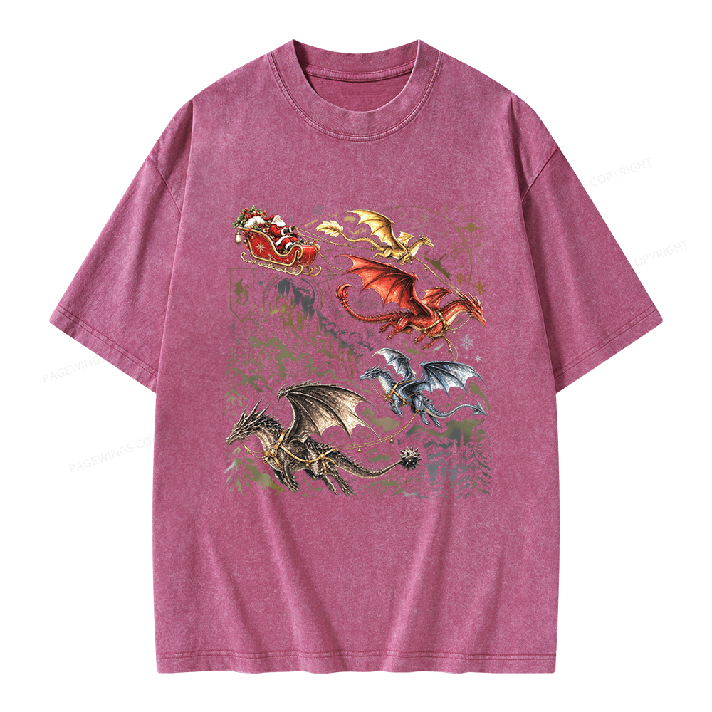 Pagewings Dragon Rider Holiday Unisex Washed T-shirt