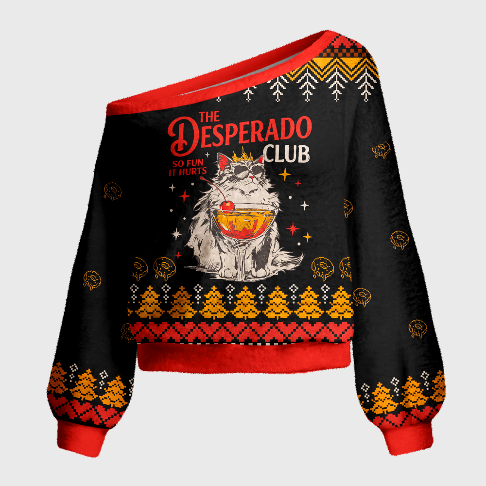Pagewings Sci Fi Book Lover Off Shoulder Ugly Knit Sweater