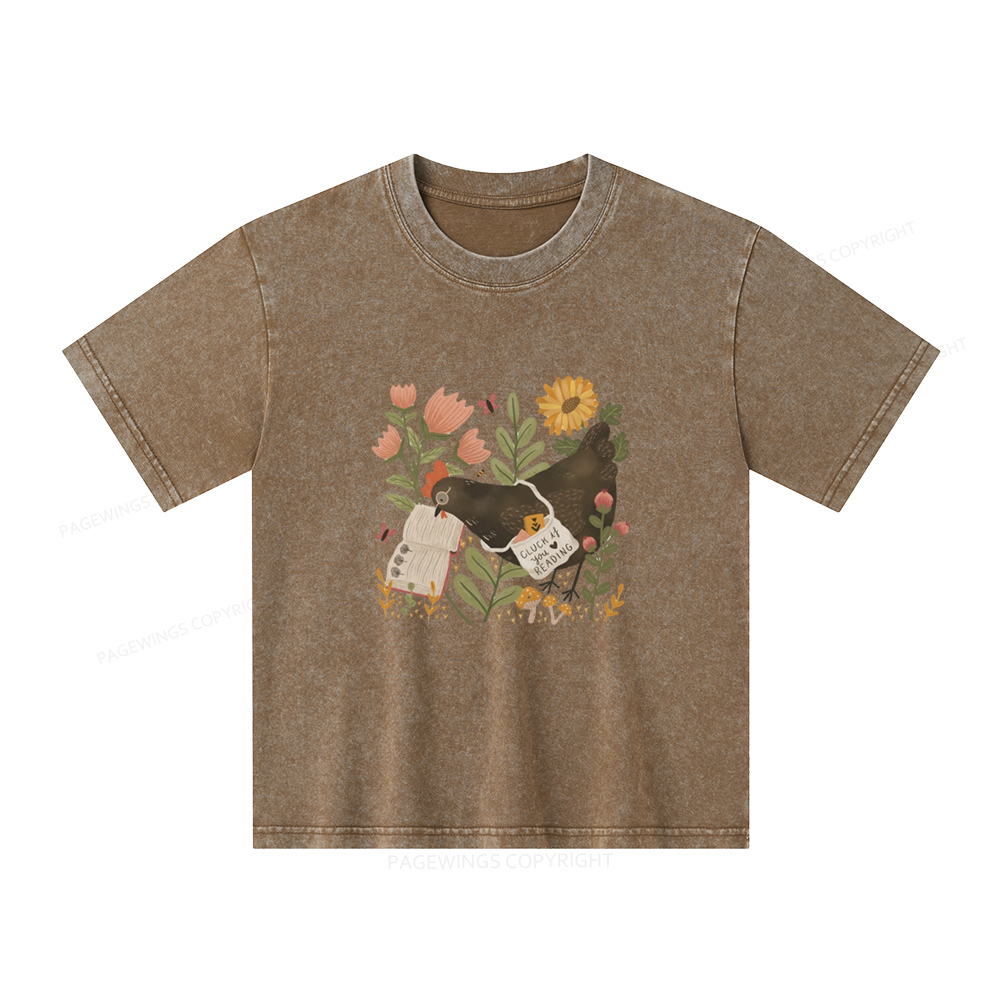 Pagewings Chicken Reading a Book Unisex Kids Washed T-shirt