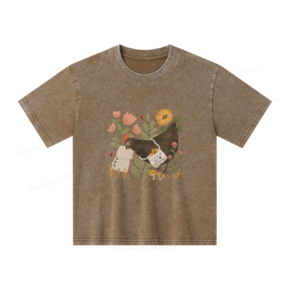 Pagewings Chicken Reading a Book Unisex Kids Washed T-shirt