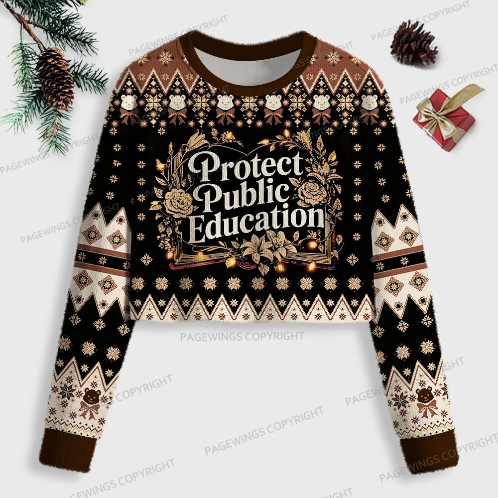 Pagewings Protect Public Education Women Ugly Crop Sweatshirt