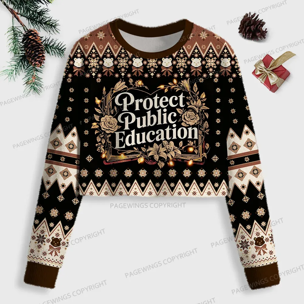 Pagewings Protect Public Education Women Ugly Crop Sweatshirt