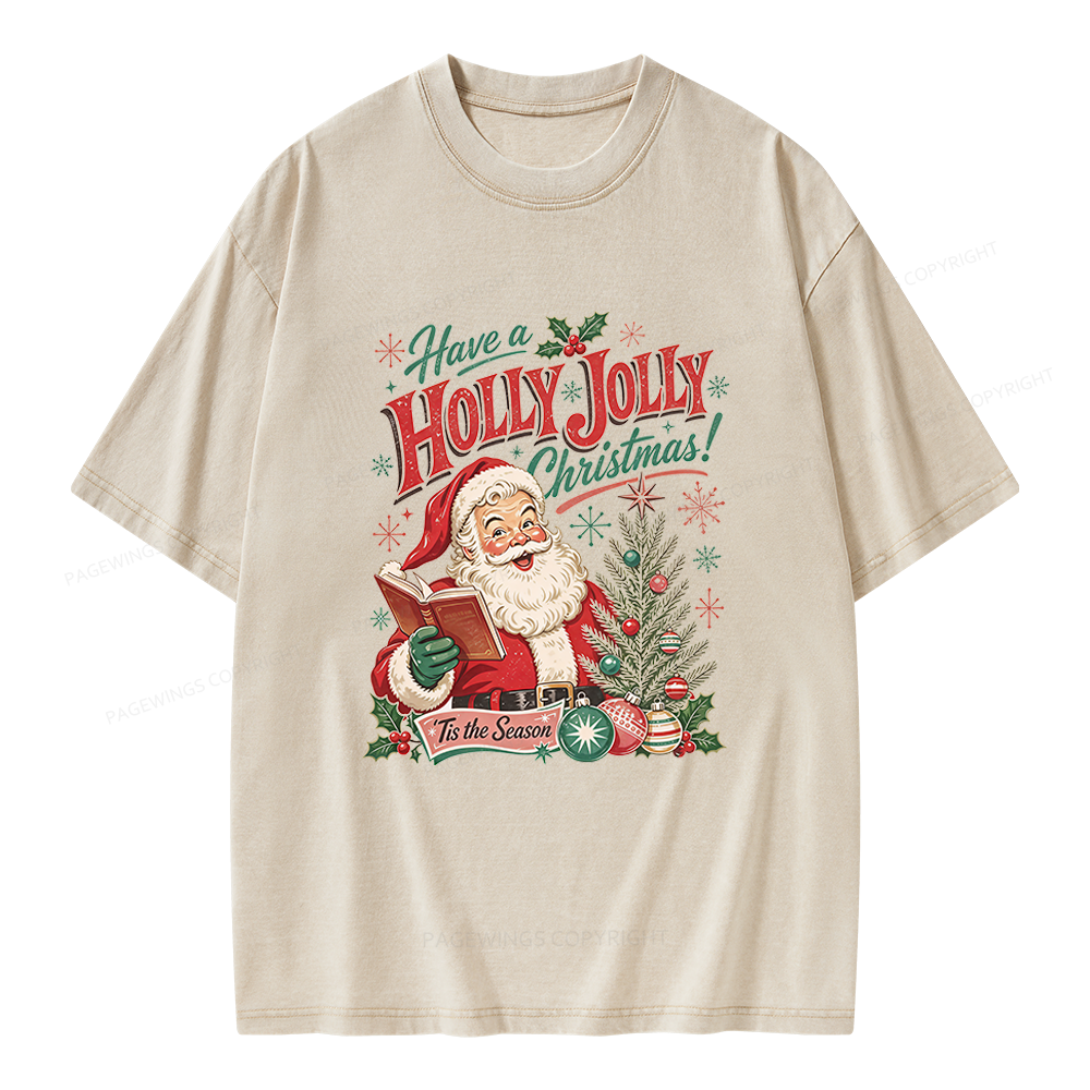 Pagewings Have a Holly Jolly Christmas Unisex Washed T-shirt