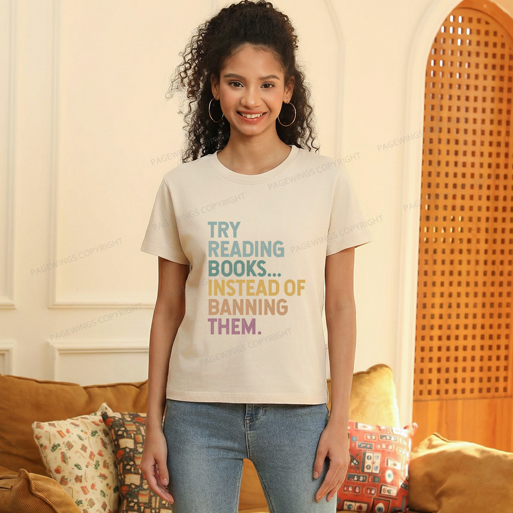 Pagewings Try Reading Books Women's Washed T-shirt