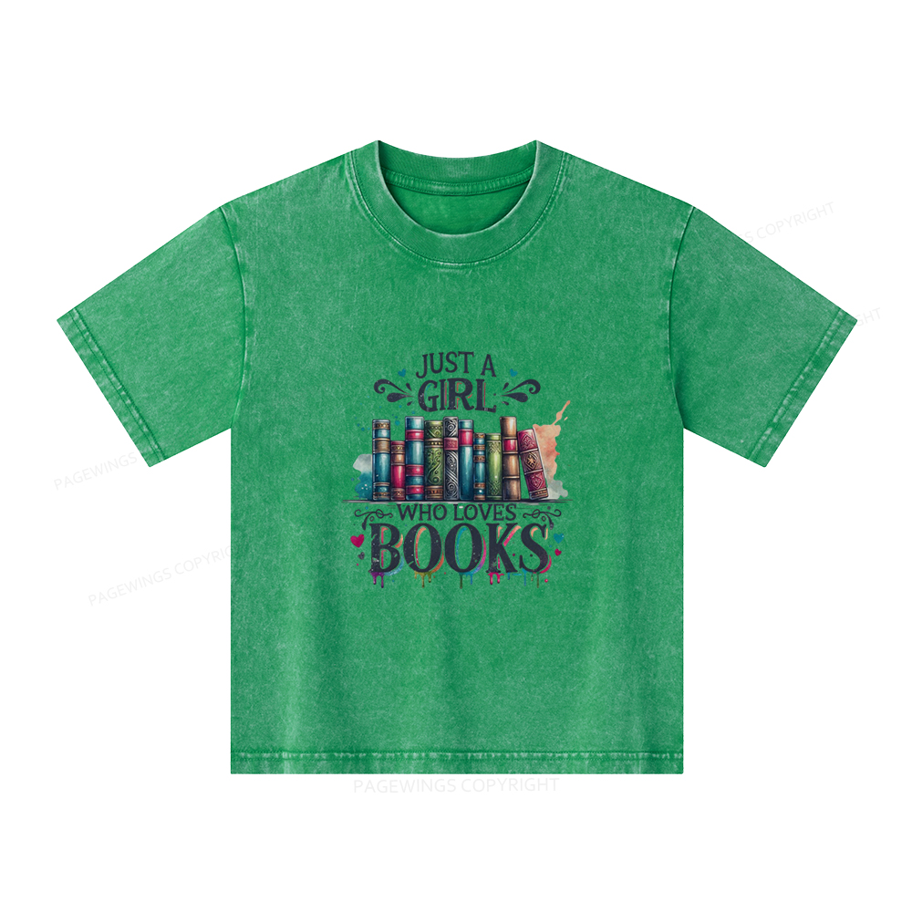 Pagewings Just A Girl Who Loves Books Unisex Kids Washed T-shirt