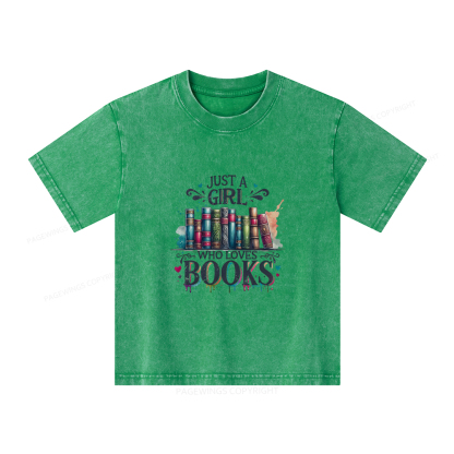 Pagewings Just A Girl Who Loves Books Unisex Kids Washed T-shirt