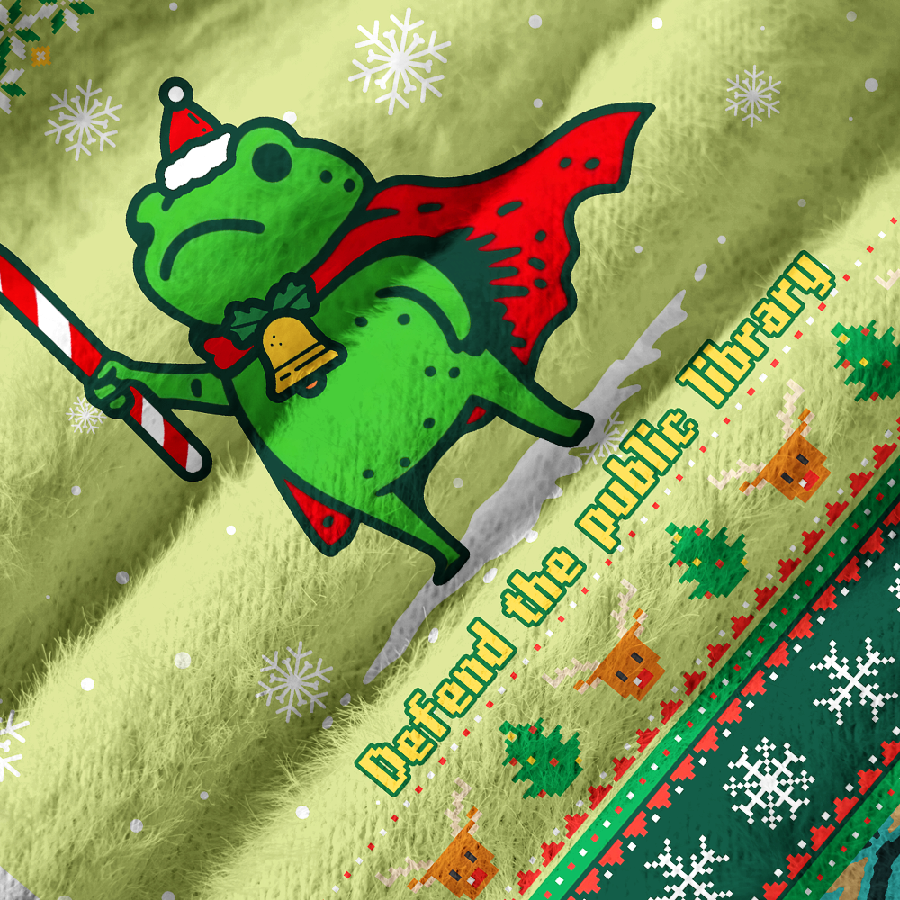 Pagewings Defend Your Local Public Library Off Shoulder Ugly Knit Sweater