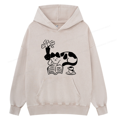 Pagewings The Cat Who Loves Reading Unisex Washed Hoodie