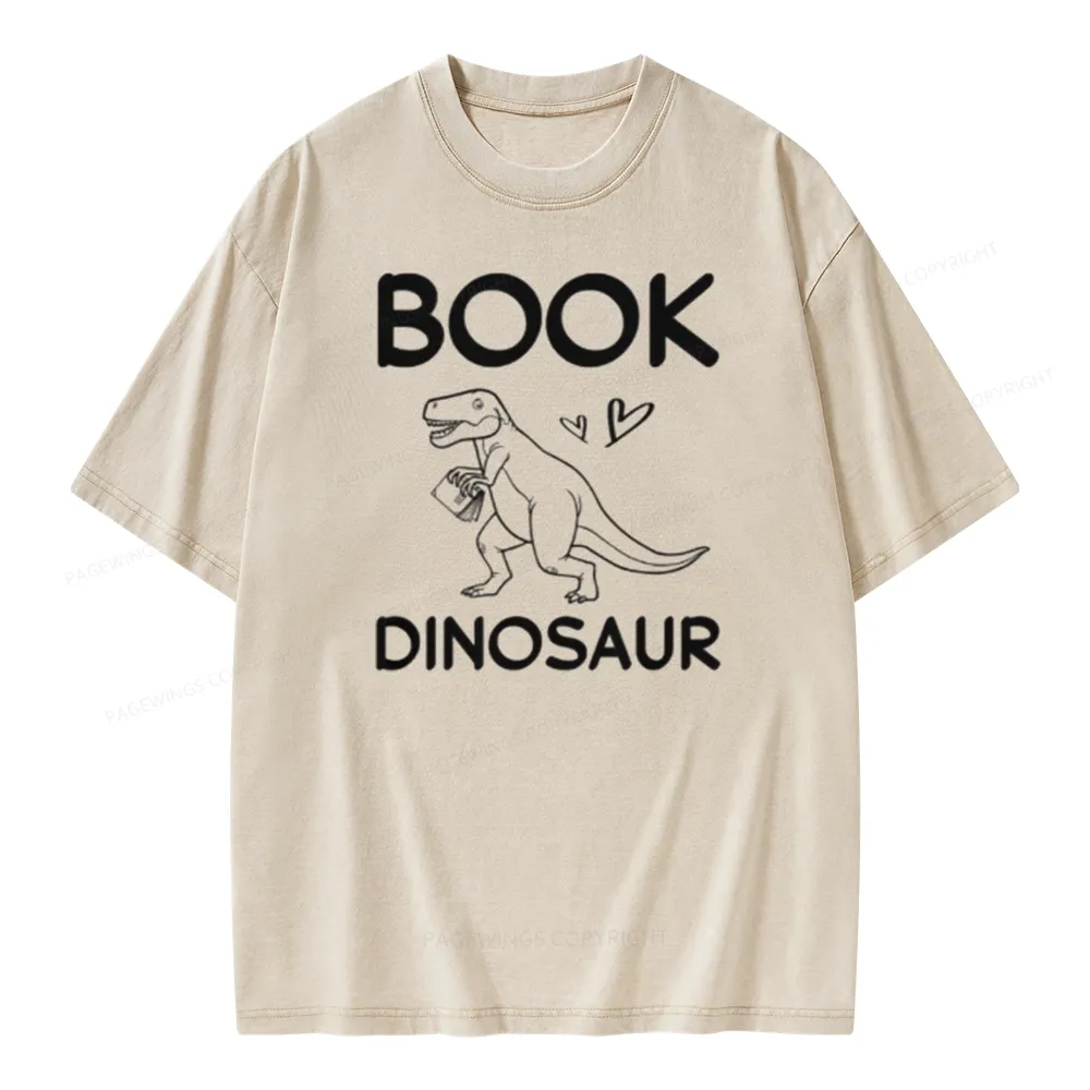 Pagewing Dinosaur Book Lover Unisex Washed T-shirt