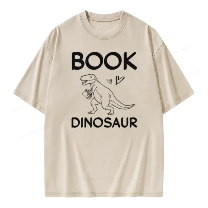 Pagewing Dinosaur Book Lover Unisex Washed T-shirt
