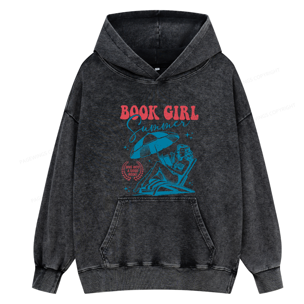 Pagewings Book Girl Summer Unisex Washed Hoodie