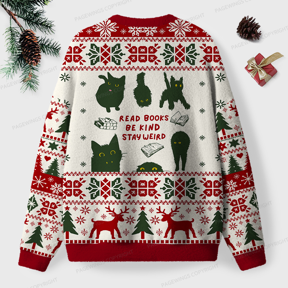 Pagewings Read Books Be Kind Stay Weird Unisex Ugly Knit Sweatshirt