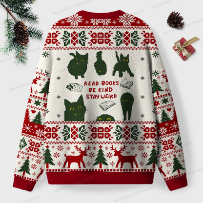 Pagewings Read Books Be Kind Stay Weird Unisex Ugly Knit Sweatshirt