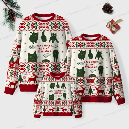 Pagewings Read Books Be Kind Stay Weird Unisex Ugly Knit Sweatshirt