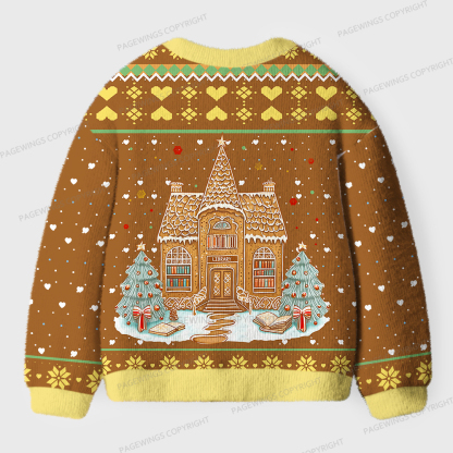 Pagewings Gingerbread Library Unisex Ugly Cardigan Sweaters