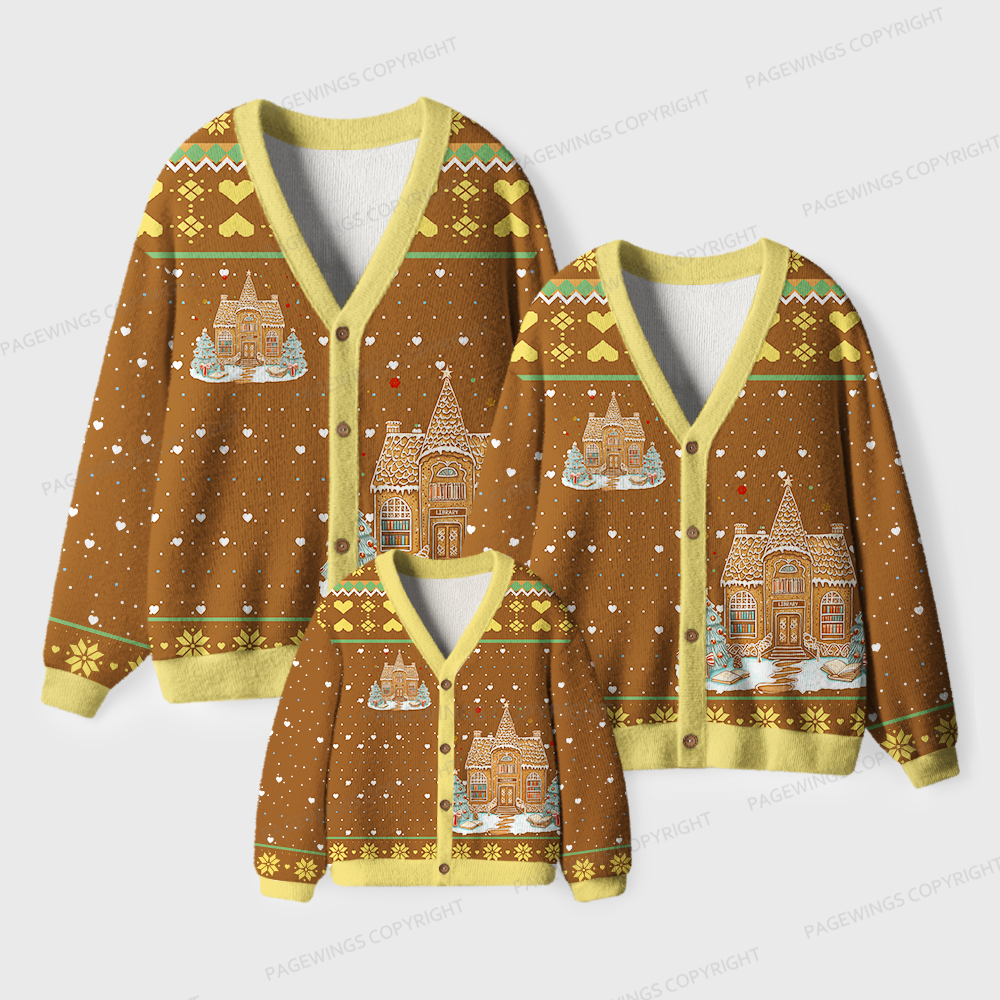Pagewings Gingerbread Library Unisex Ugly Cardigan Sweaters