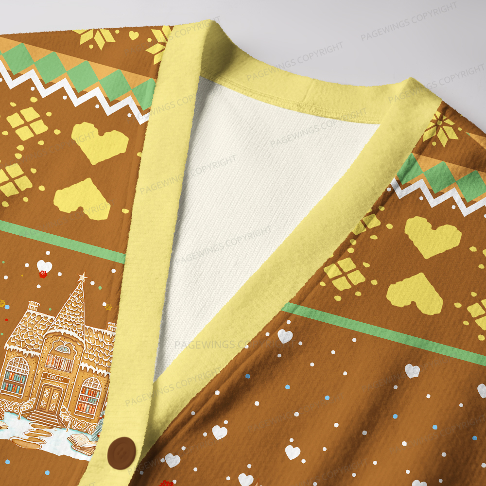 Pagewings Gingerbread Library Unisex Ugly Cardigan Sweaters