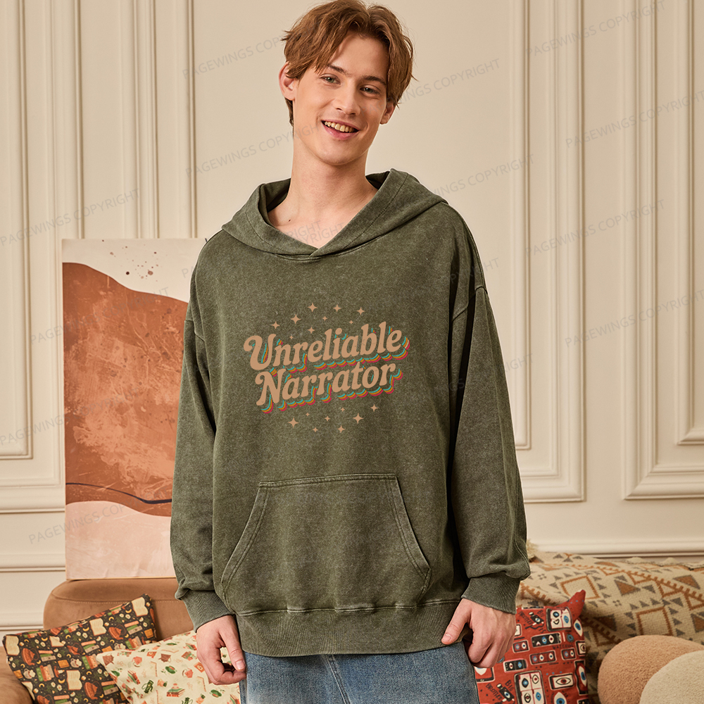 Pagewings Unreliable Narrator Unisex Washed Hoodie