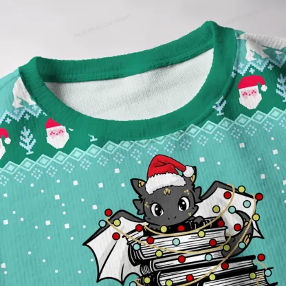 Pagewings Christmas Book Dragon Unisex Ugly Knit Sweatshirt