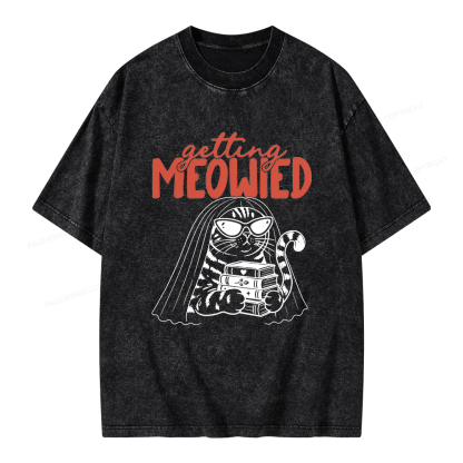Pagewings Getting Meowied Unisex Washed T-shirt