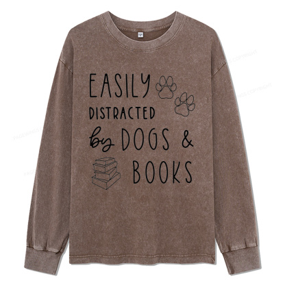 Pagewings Dogs And Books Unisex Washed Long Sleeve T-shirt