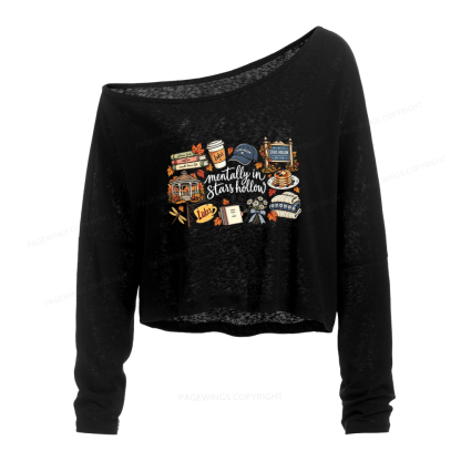 Pagewings Fall Hollow Slouchy Long Sleeve Off Shoulder T-shirt
