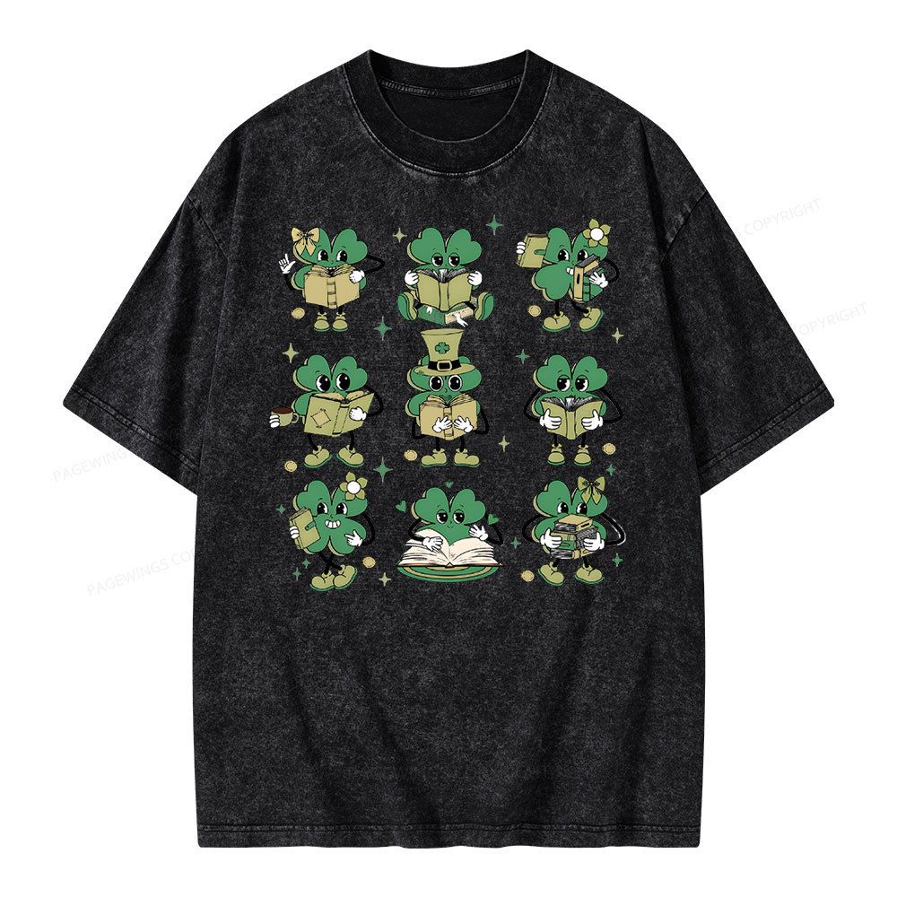 Pagewings St Patrick Book Lover Unisex Washed T-shirt